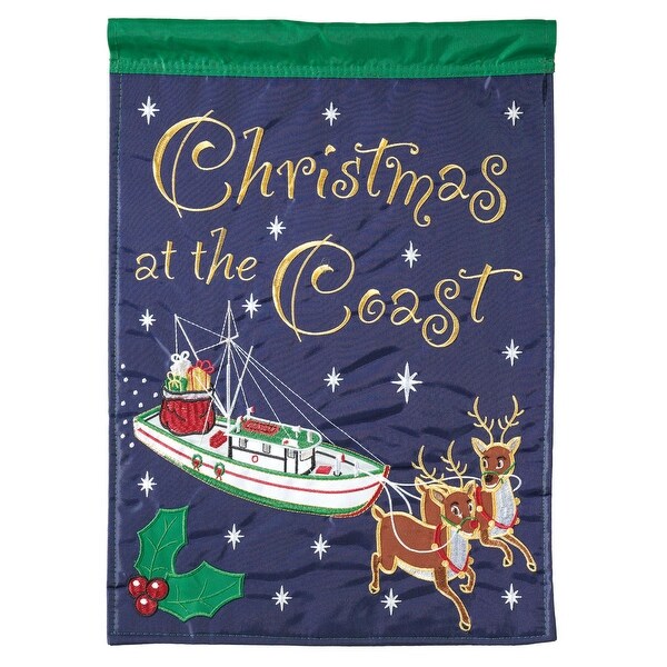 Navy Blue and Green Shrimp Boat Reindeer Christmas Garden Flag 18" x 13" - N/A