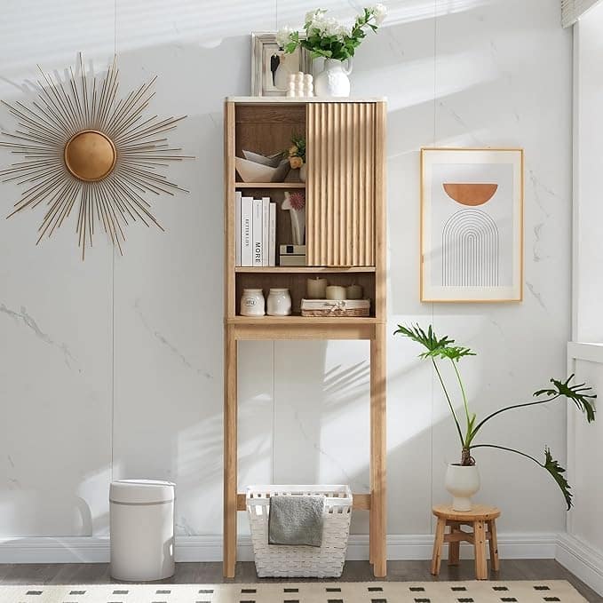68" Tall Modern Over The Toilet Storage Cabinet, Tall Wood Space Saver