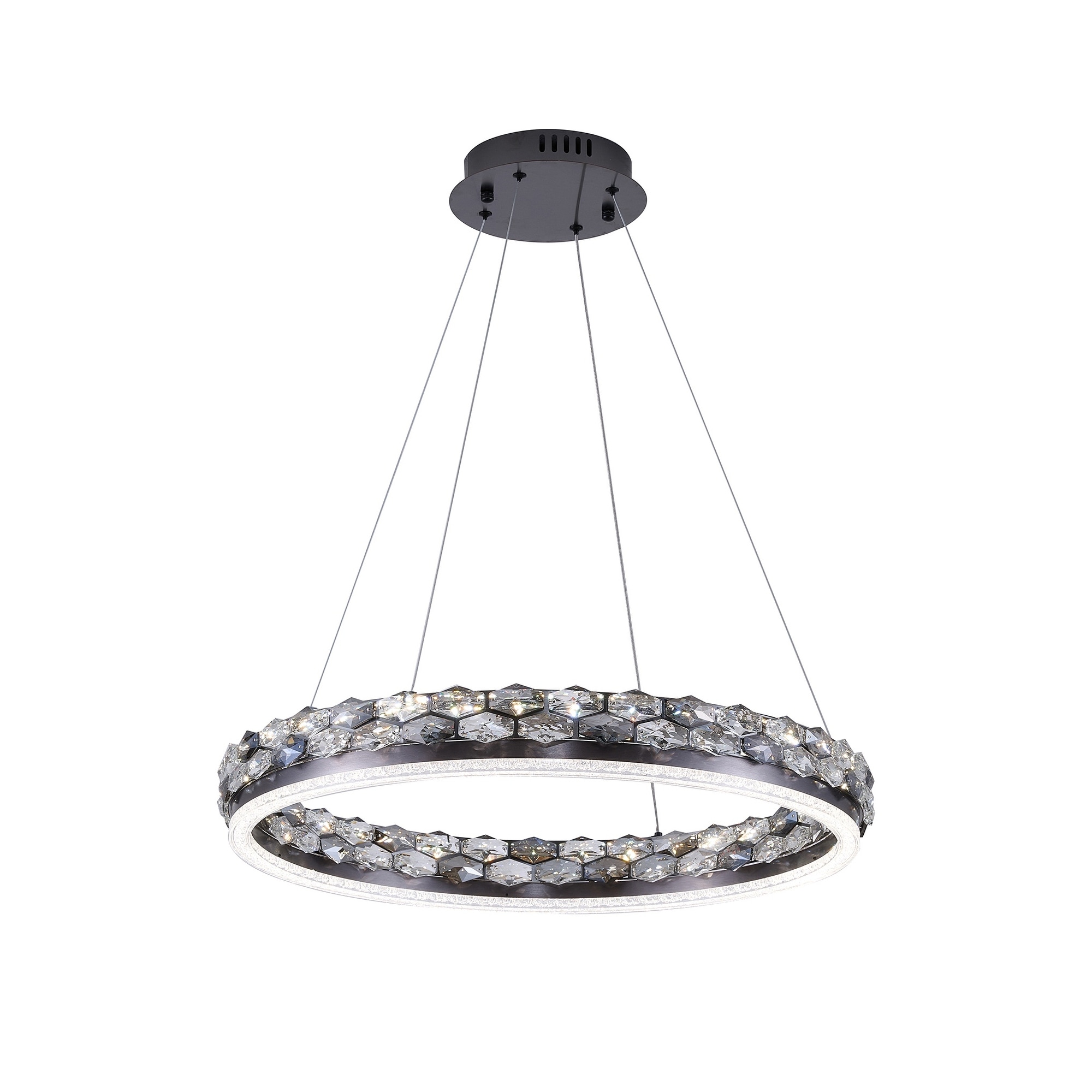 1-Light Stain Black LED Pendant With Crystal Accents