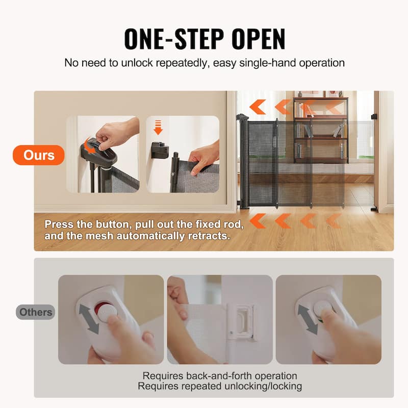 Mesh Foldable Wide Retractable Baby Gate Suitable for Playrooms Kitchens Or Hallways