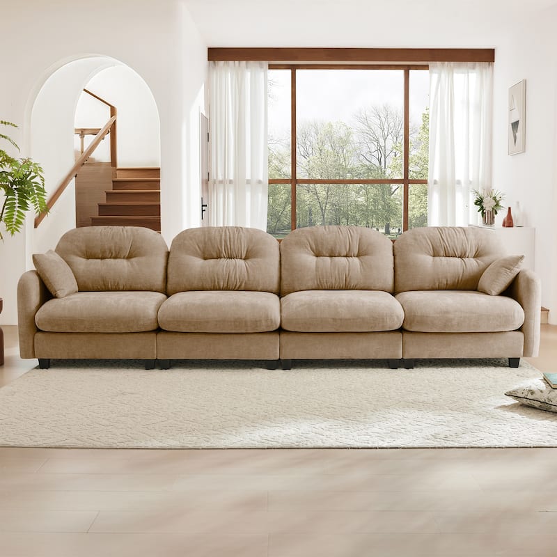 Sectional Sofa with Tufted Backrest, Chaise Lounge Sofa with 2 Throw Pillows, Four-Seater Recliner Sofa for Living Room