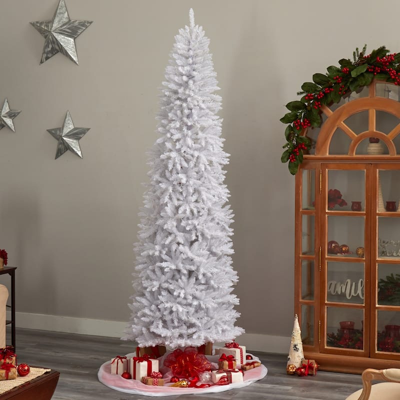 9ft. Slim White Artificial Christmas Tree with 600 Warm White LED Lights & 1860 Branches - Towering Holiday X-Mas Display