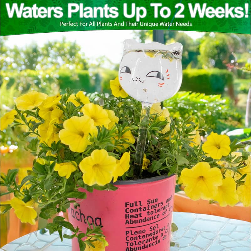 Aqua Glass Plant Watering Cat Globes - Automatic Self Watering Drip Irrigation Ideal for Vacation Plant Care
