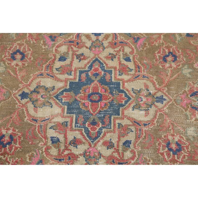 Traditional Pink Mashad Persian Vintage Rug Hand-Knotted Wool Carpet - 9'5"x 12'5"