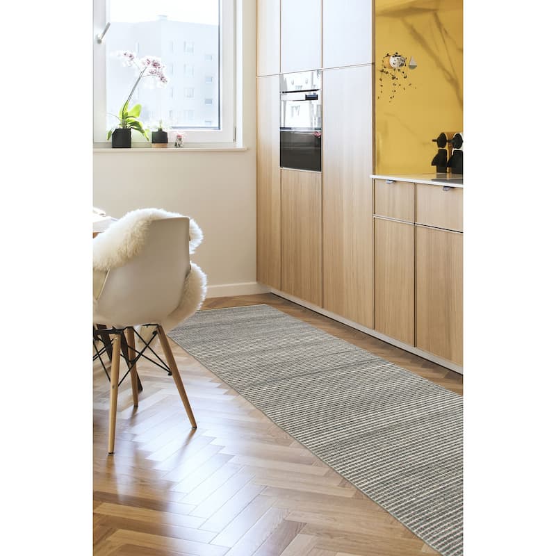 ECARPETGALLERY Hand-knotted Eternity Grey Wool Rug - 2'9 x 15'2