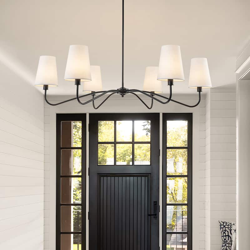 Starsky 6-Light Modern Classic Chandelier with White Linen Shades
