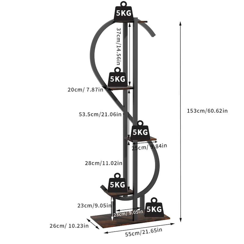 S-shaped Iron Plant Stand Indoor 5-Tier Green Plants Bonsai Holder - 60" Height