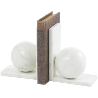 Marble Geometric Sleek Orb Decorative Bookends with L- Shaped Bases - Set of 2 White, Black, Gray - Roche River Decor