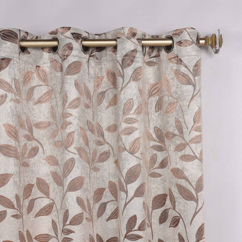 Superior Leaves Machine Washable Room Darkening Grommet With Ties Blackout Curtains, Set of 2