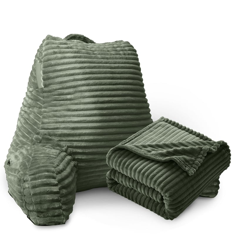 Emperyan Reading Pillow for Bed Adult with Fleece Blanket - Olive Green - Specialty - Floor