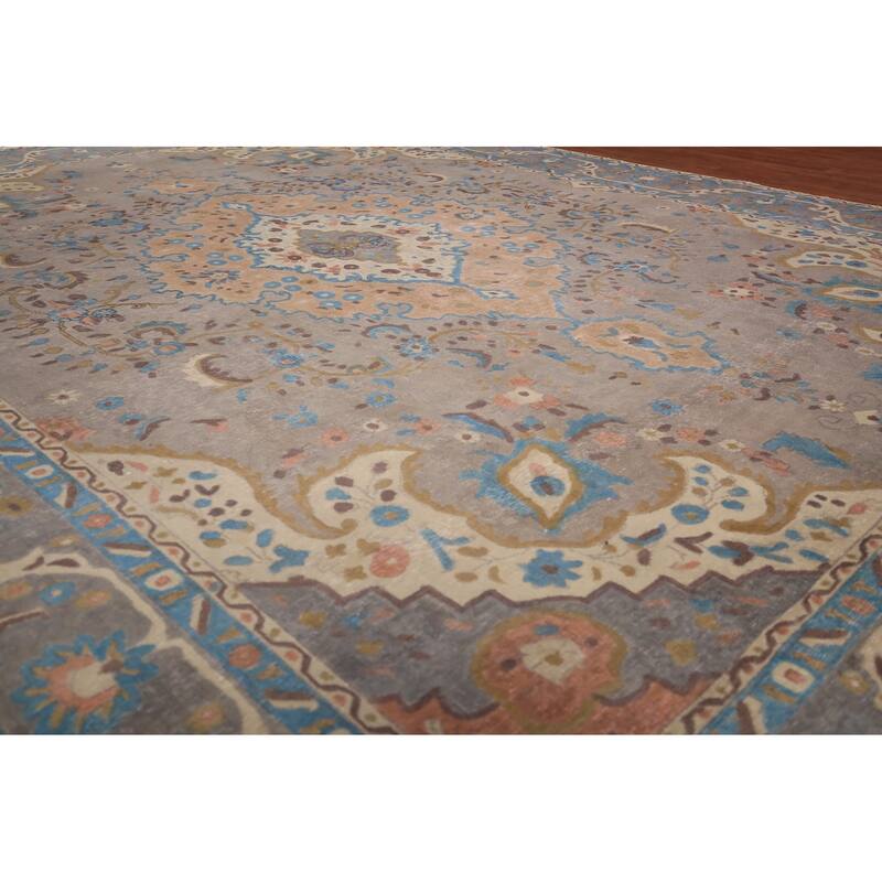 Overdyed Gray Tabriz Persian Vintage Area Rug Handmade Wool Carpet - 9'8" x 12'7"