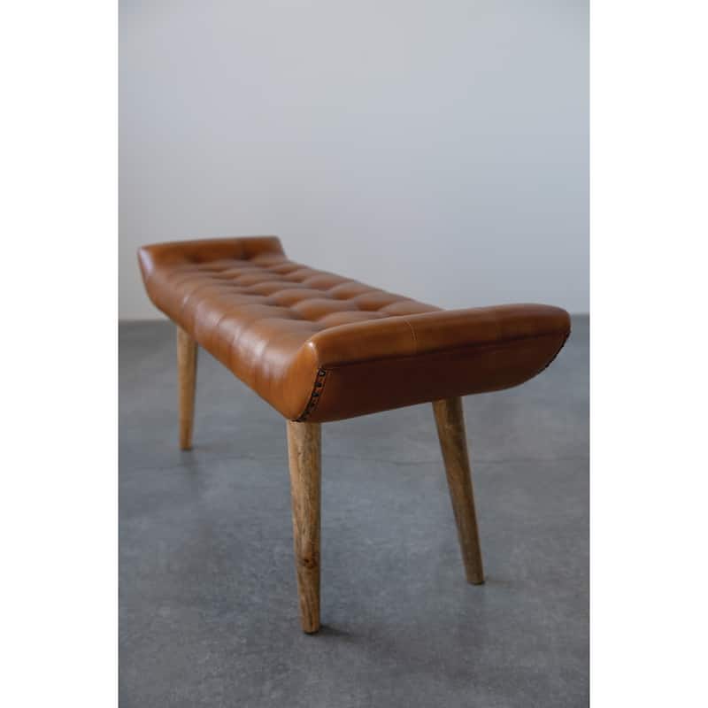 Wood and Goat Leather Bench