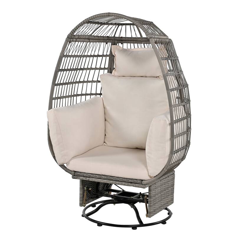 Outdoor Patio Rattan Swivel Egg Chair with Rocking Function
