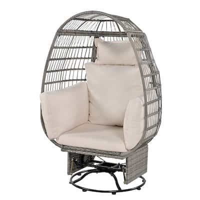 Outdoor Rattan Swivel Chair with Cushions and Rocking Function