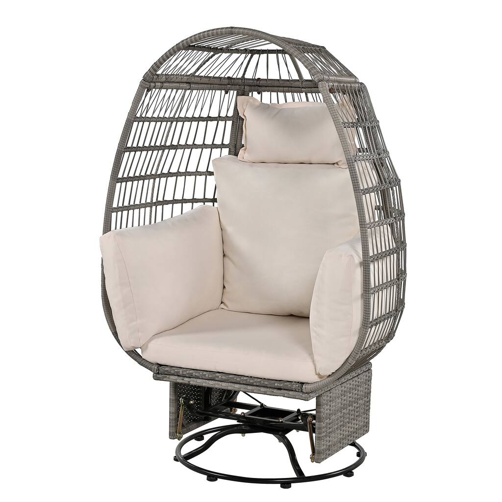 Outdoor Rattan Swivel Chair with Cushions and Rocking Function