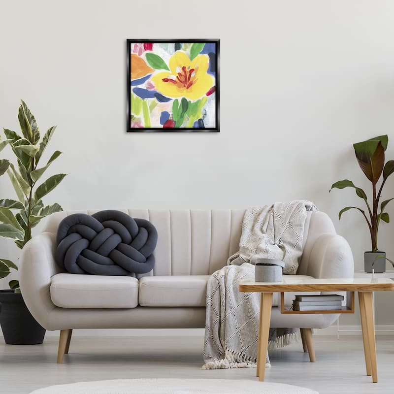 Stupell Bright Yellow Buttercup Blooms Framed Floater Canvas Wall Art Design By June Erica Vess