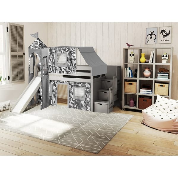 Jackpot Prince Princess Low Loft Bed Stairs Slide Tent Tower On Sale Overstock 25482730 Solid wood kids beds, bunks and lofts in many colors!