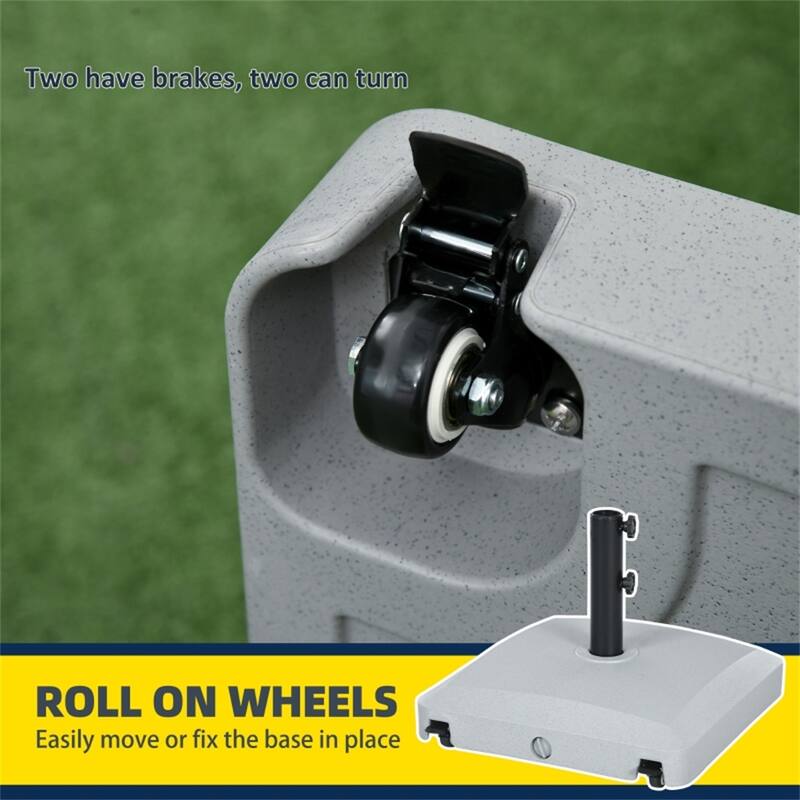 Gray Outdoor Umbrella Base with Wheels and Adjustable Knobs Heavy Duty PE and Steel Patio Parasol Stand