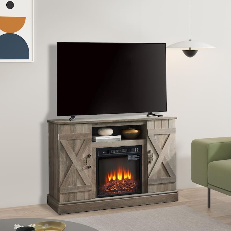 Roomfitters Farmhouse Classic Media TV Stand, Entertainment Console with 18" Electric Fireplace Insert