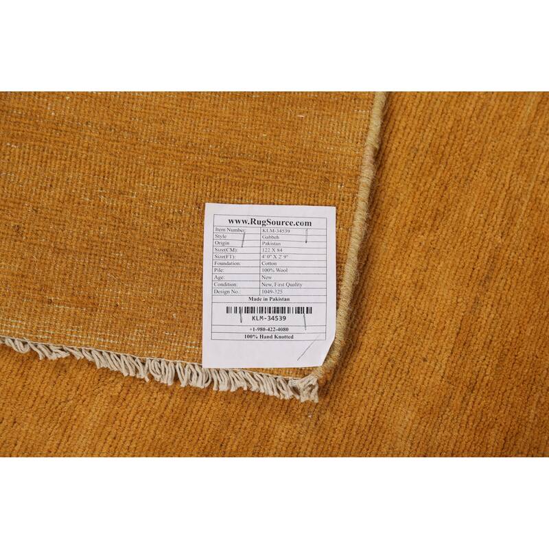 Gold Gabbeh Modern Foyer Rug Handmade Wool Carpet - 2'9"x 4'0"
