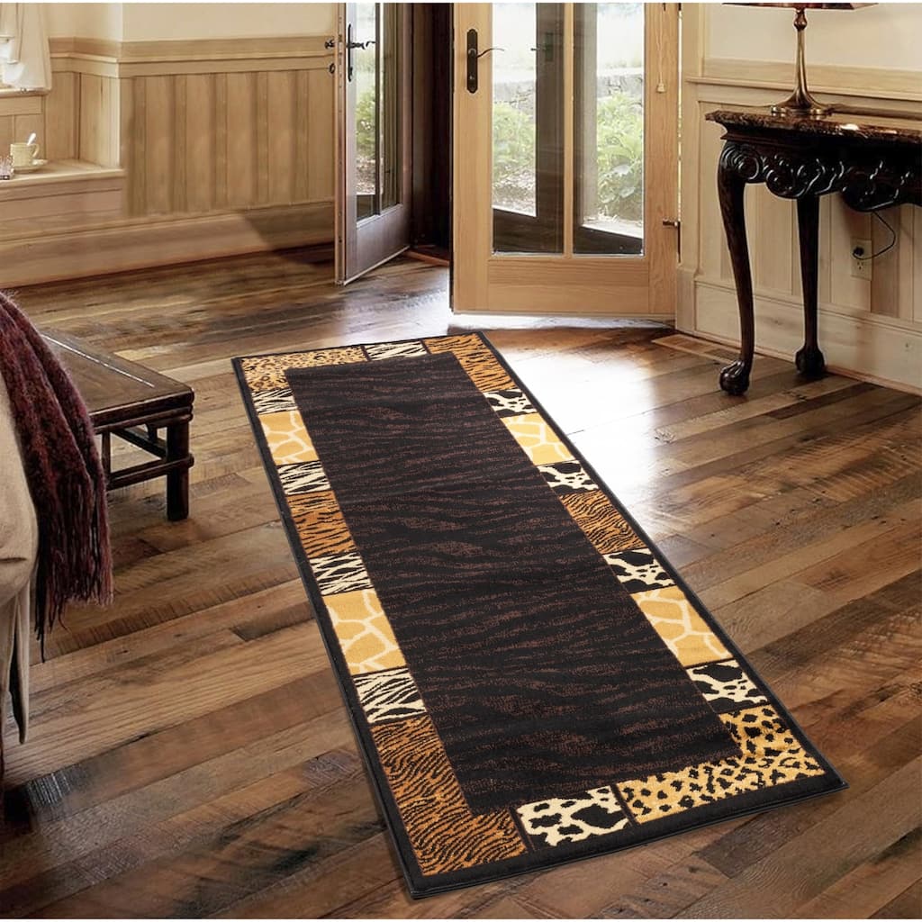 Black 2 ft. 7 in. x 7 ft. 3 in. Animal Print Luxury Area Rug, 0.43 Pile Height – Sophisticated Warmth for Any Room - 6' x 7'
