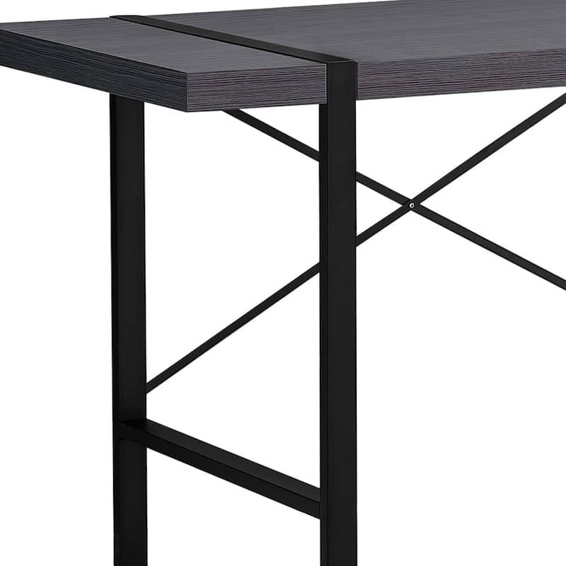 Wood Veneer Computer Desk with Black Metal Base and Rectangular Shape