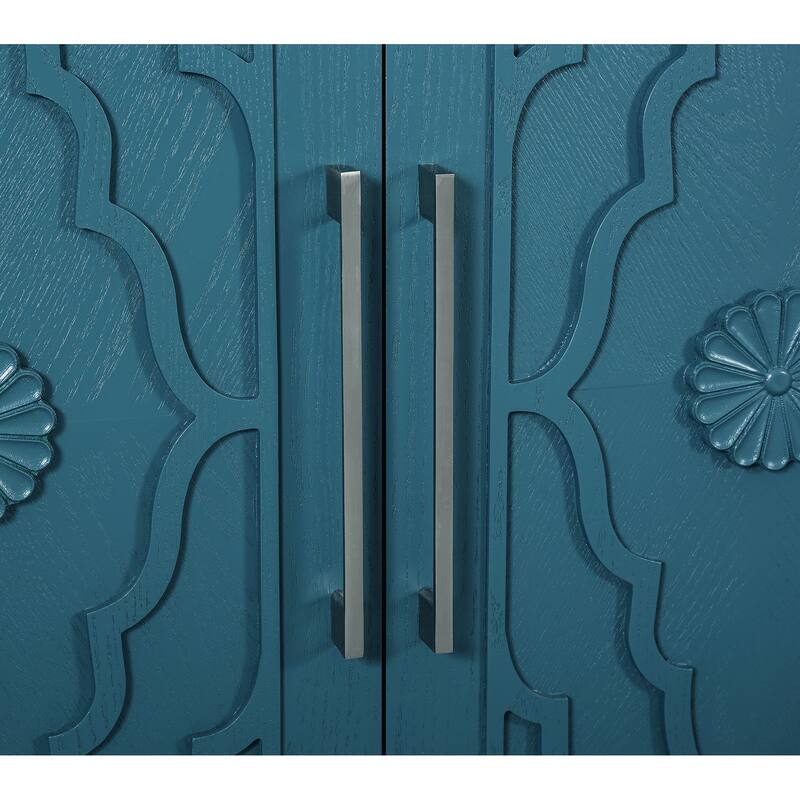 63'' Cabinet with Metal Handle, Carved Flower Doors, Mordern Sideboard Console with Adjustable Shelves for Living Room, Kitchen