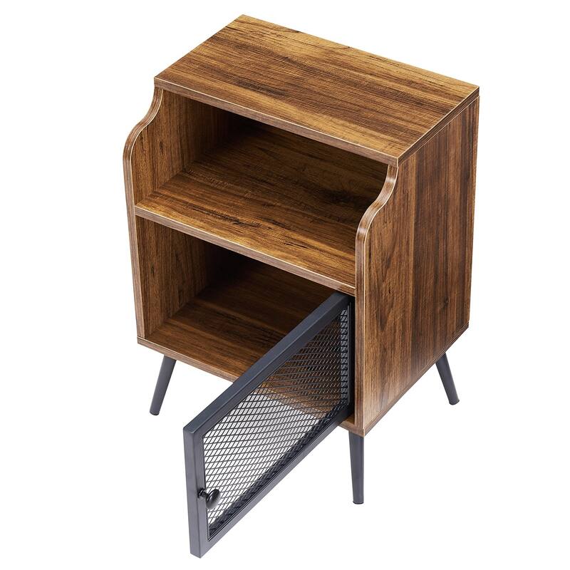 VECELO Mid CenturyEnd Tables with Storage Shelf, Brown Modern Nightstand/Bedside Table/Side Table/Sofa Table