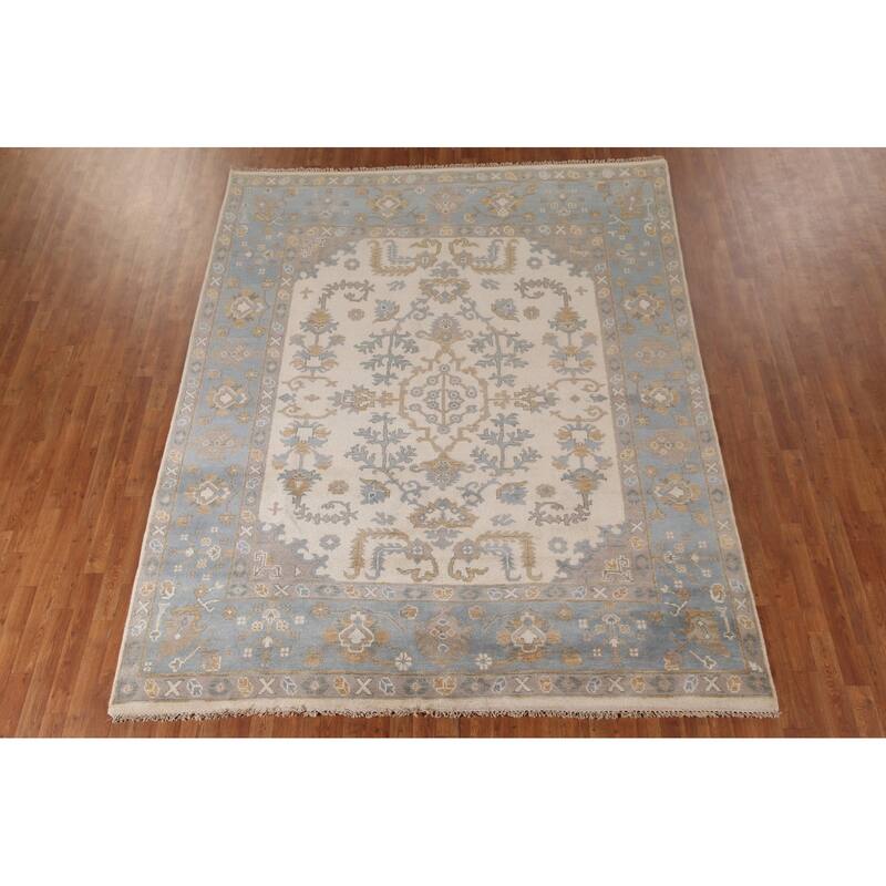 Ivory Oushak Living Room Area Rug Handmade Wool Carpet - 7'11"x 9'9"