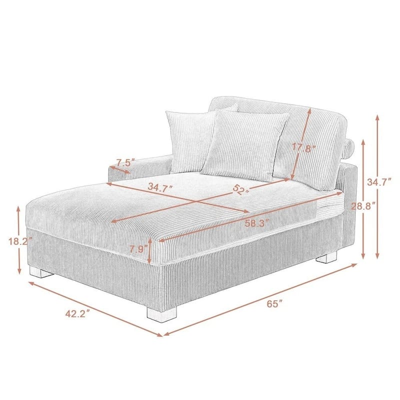 Corduroy Chaise Lounge Chair Upholstered Indoor Lounger Sofa