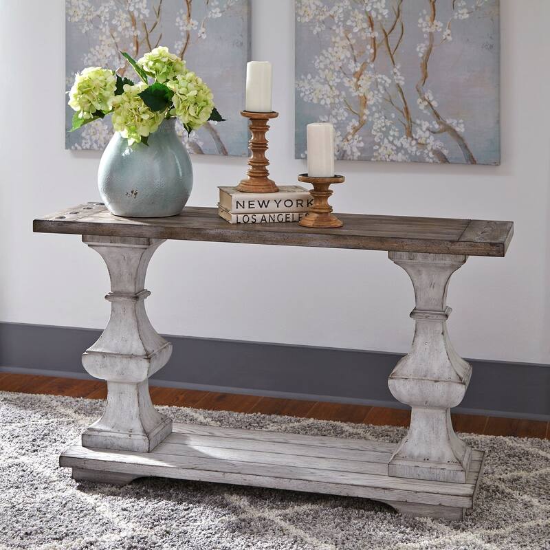 Sedona Heavy Distressed White with Gravel Sofa Table - Wood