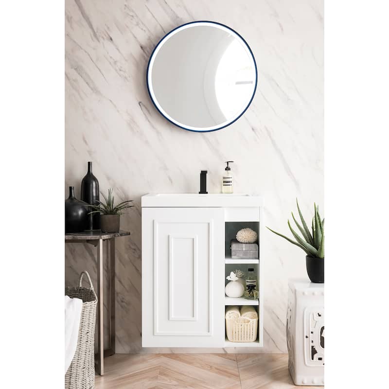 Alicante' 24" Single Vanity Cabinet, w/ White Glossy Composite Stone Countertop - Glossy White