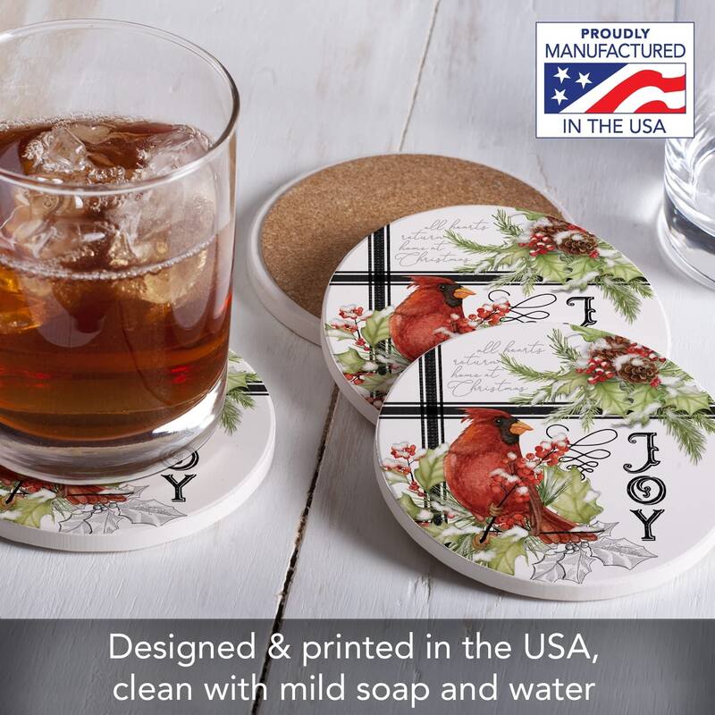 CounterArt Cardinal Plaid Absorbent Stone Tumbled Tile Coaster Set of 4 Made in The USA Protective Cork Backing