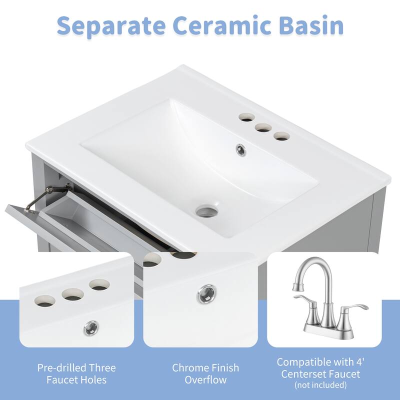 GDFStudio - Julian Hartwell 24-Inch Freestanding Bathroom Vanity with Smart Storage