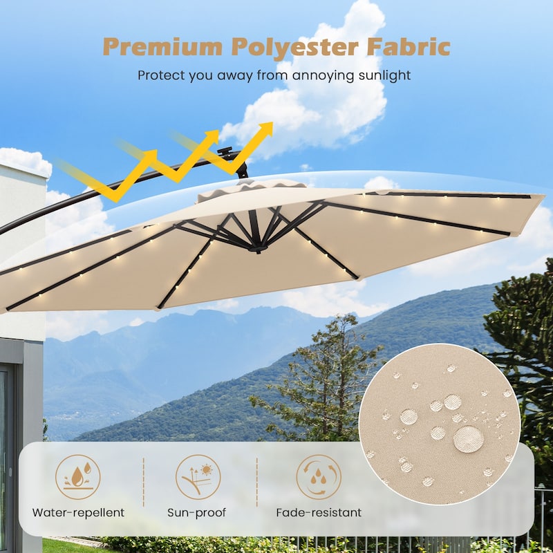 Gymax 10 FT Solar Offset Hanging Umbrella Patio Cantilever Umbrella w/