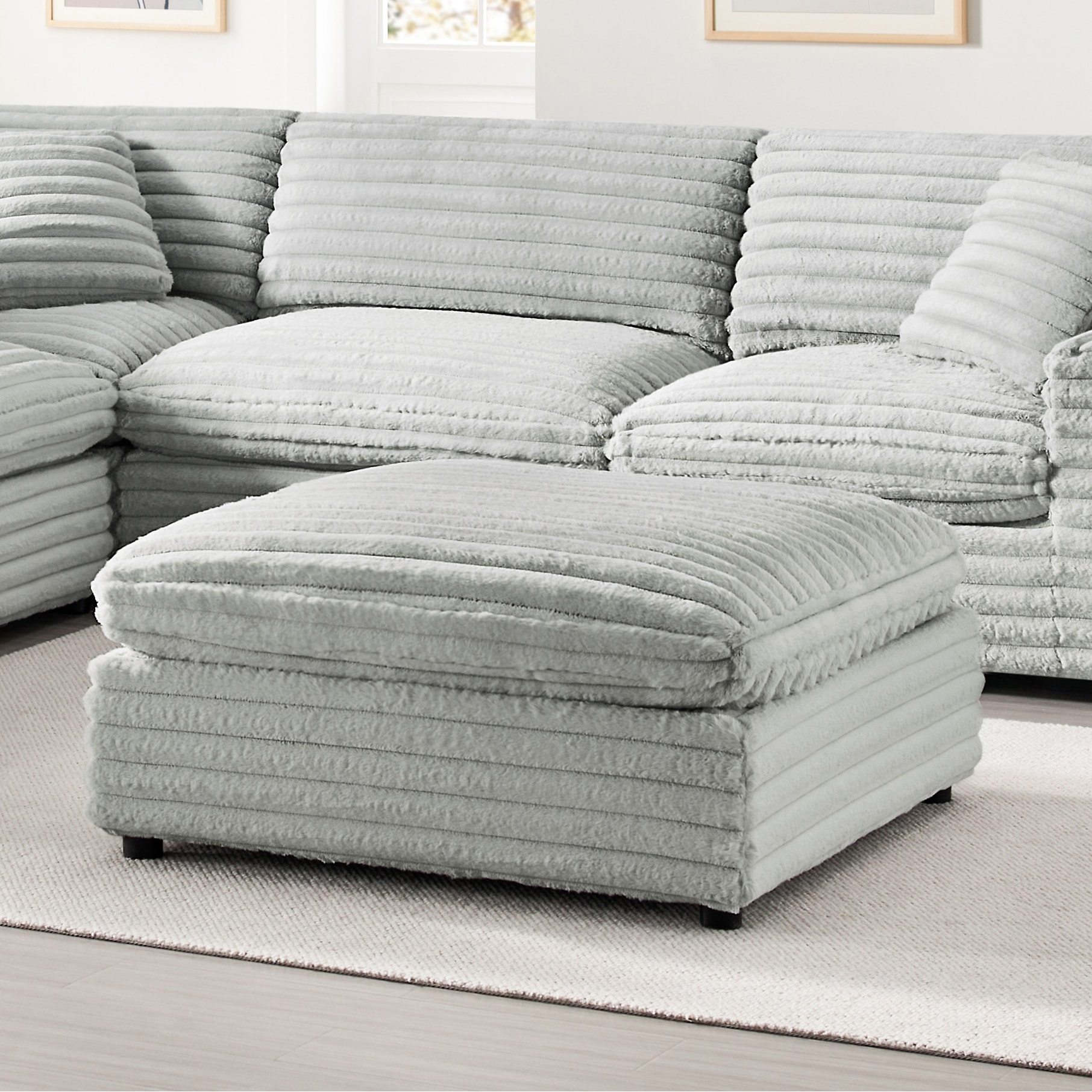 Josephine Plush Wide Cord-Like Fabric Ottoman