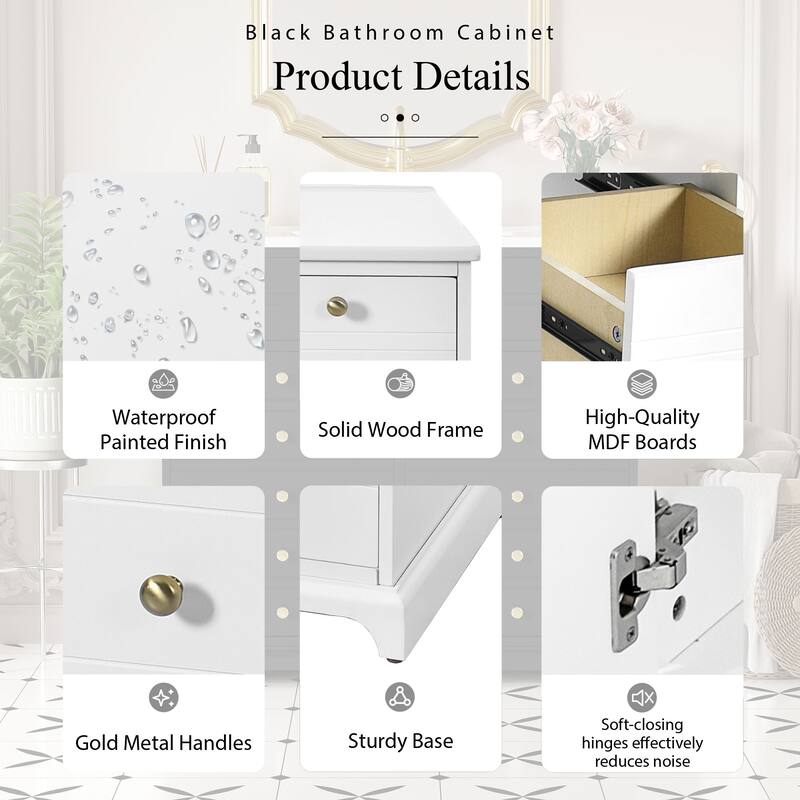 GDFStudio - Bretton Modern Freestanding Bathroom Vanity with Ceramic Sink with 2 Drawers & Soft Closing Doors - 36'W