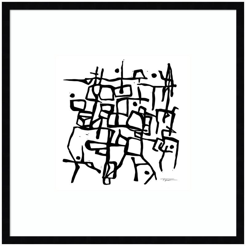 Kate and Laurel Organic Lines BW Grayscale by Statement Goods Framed Wall Art Print - 25 x 25 - Black