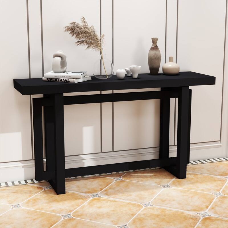 Modern Entryway Console Table with Industrial-inspired Concrete Wood Top, Hallway Foyer Sofa Long Table Entryway Table