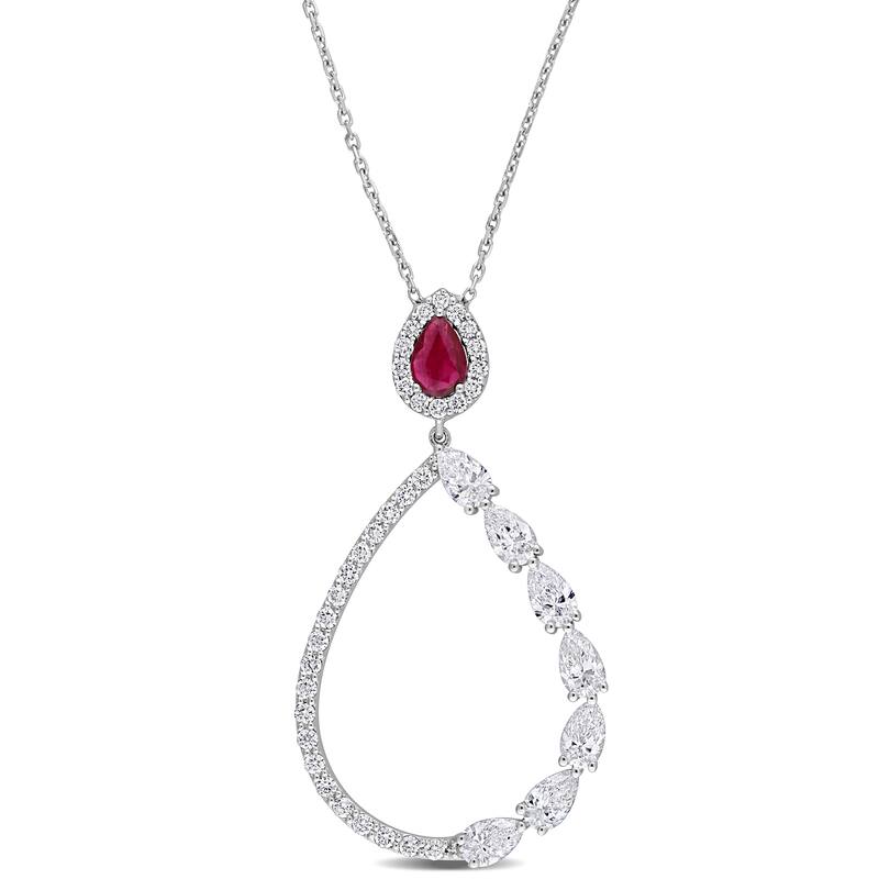 Miadora 2/5ct TGW Ruby and 2 1/5ct TDW Diamond Teardrop Necklace in 18k White Gold