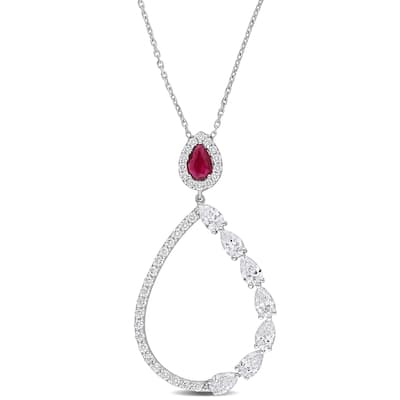 Miadora 2/5ct TGW Ruby and 2 1/5ct TDW Diamond Teardrop Necklace in 18k White Gold
