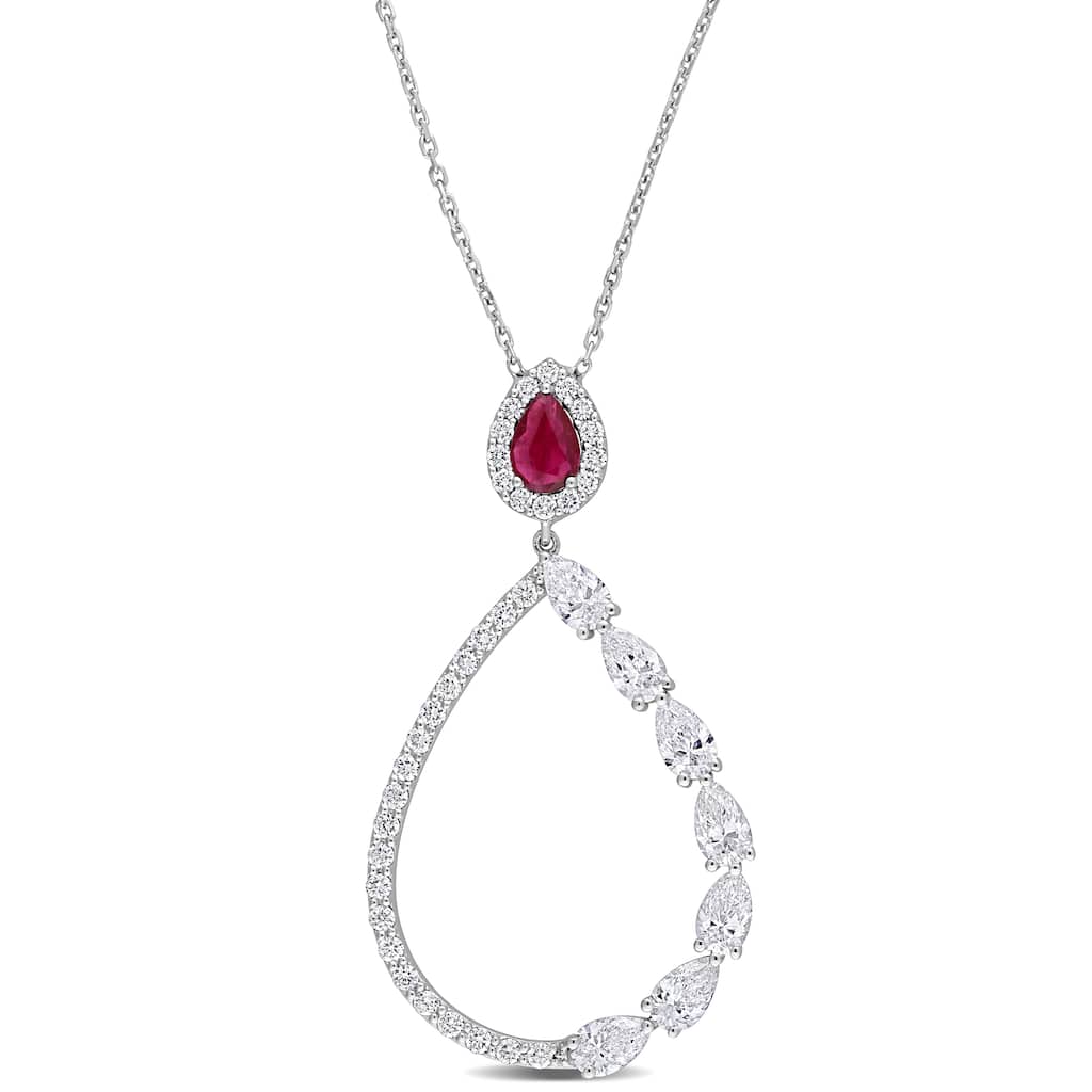 Miadora 2/5ct TGW Ruby and 2 1/5ct TDW Diamond Teardrop Necklace in 18k White Gold