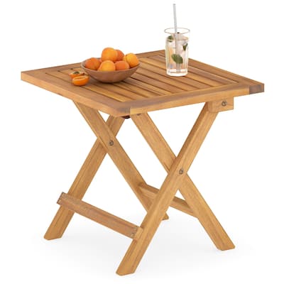 Gymax Outdoor Folding Side Table Acacia Wood End Table Square Patio