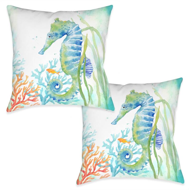 Laural Home Sea Life Seahorse Outdoor Decorative Pillow