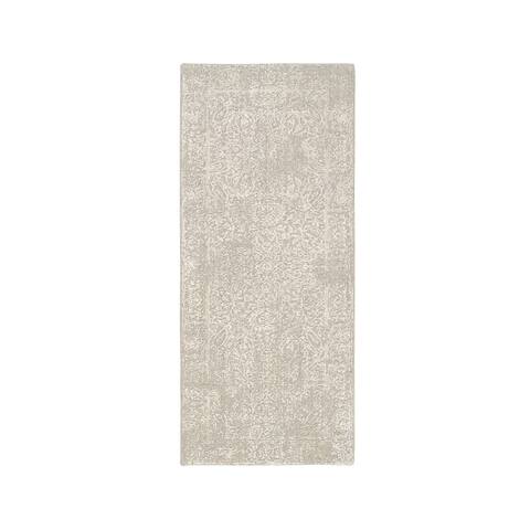 Shahbanu Rugs Wool and Plant Based Silk Hand Loomed Beige Fine Jacquard with Erased Design Oriental Runner Rug (2'5" x 6'0")