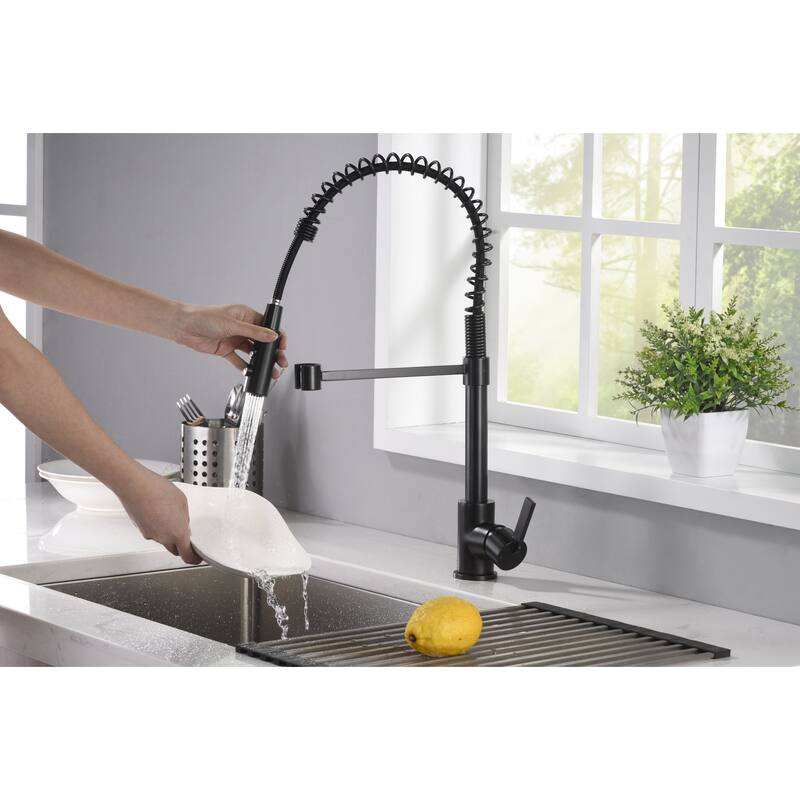 UltraFaucets Euro Collection Spring Spout Kitchen Faucet With Pull-Down Spray