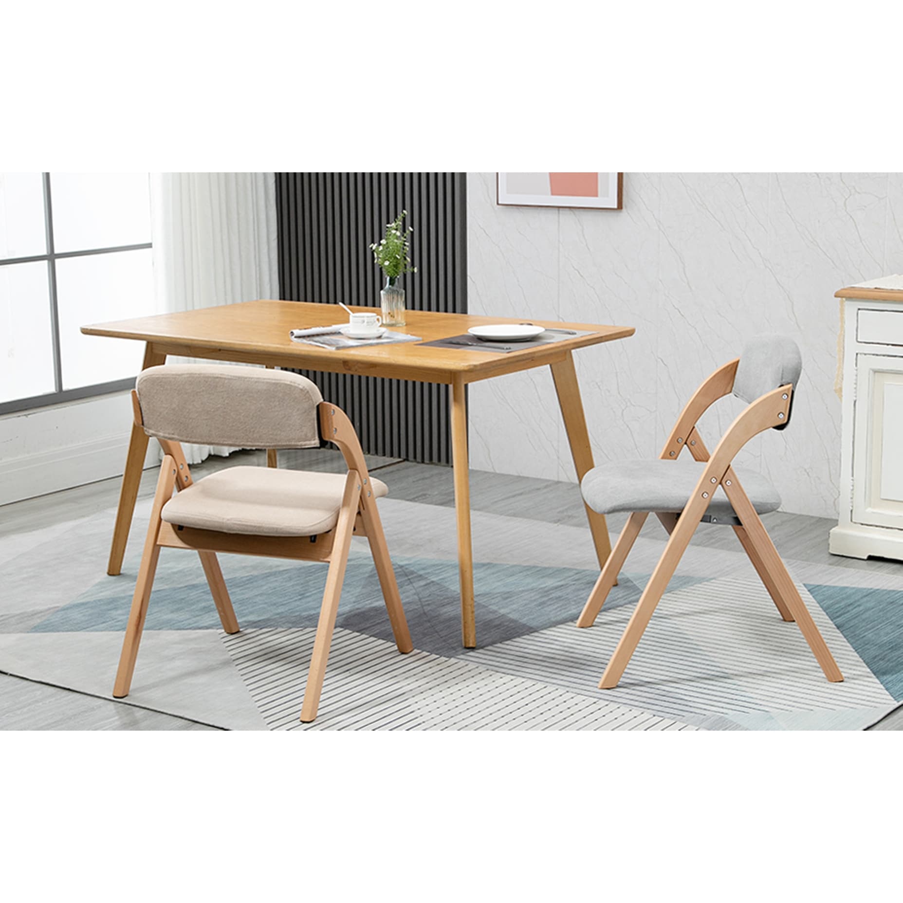 Wooden Stackable Dining Folding Chairs with Padded Seats Set of 2