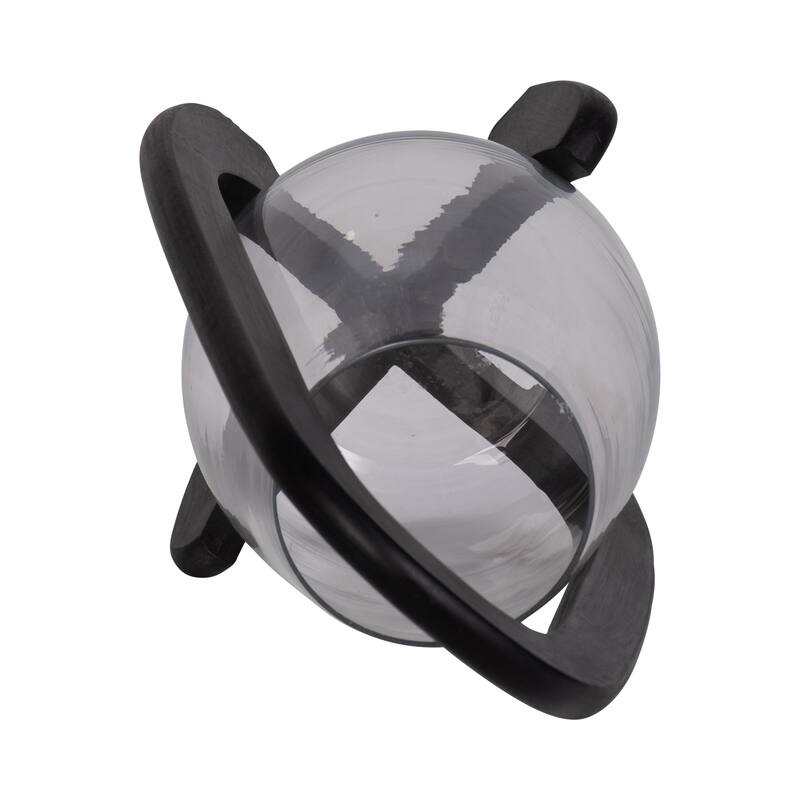 Glass Hurricane Lantern with Wood Handle - Black, 15 in. - 15.0"