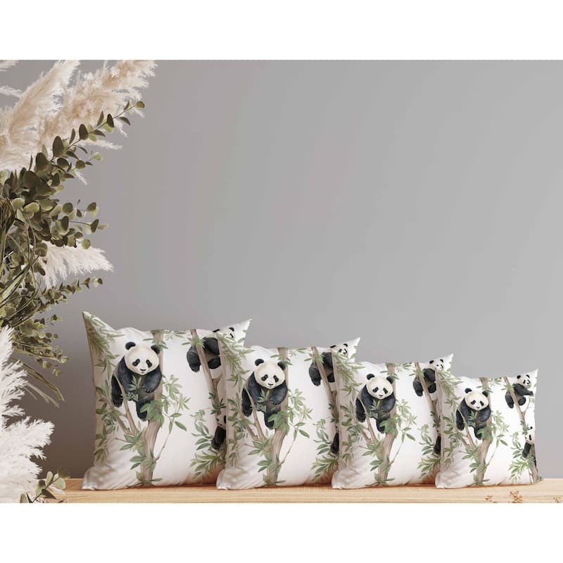 Climbing Panda Indoor/Outdoor Reversible Throw Pillow Beige and Green