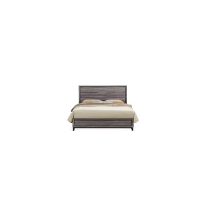 Queen Bed Wood Veneer Grey Finish Rustic Style Bedroom Furniture
